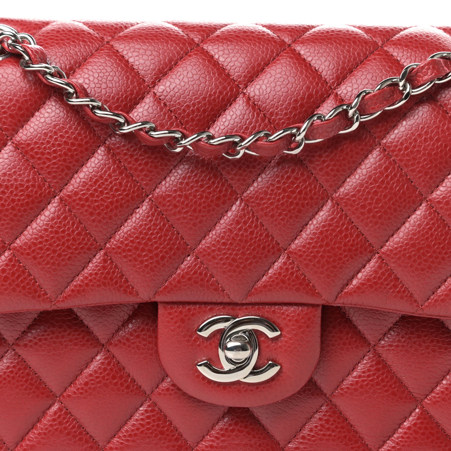 Caviar Quilted Medium Double Flap Dark Red
