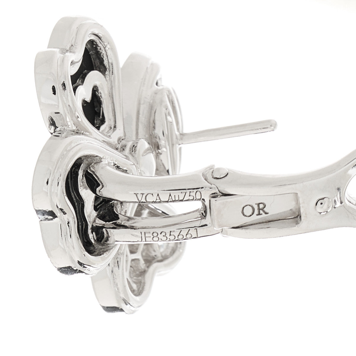 Van Cleef & Arpels 18K White Gold Diamond Black Onyx Small Cosmos Earrings 4 of 5