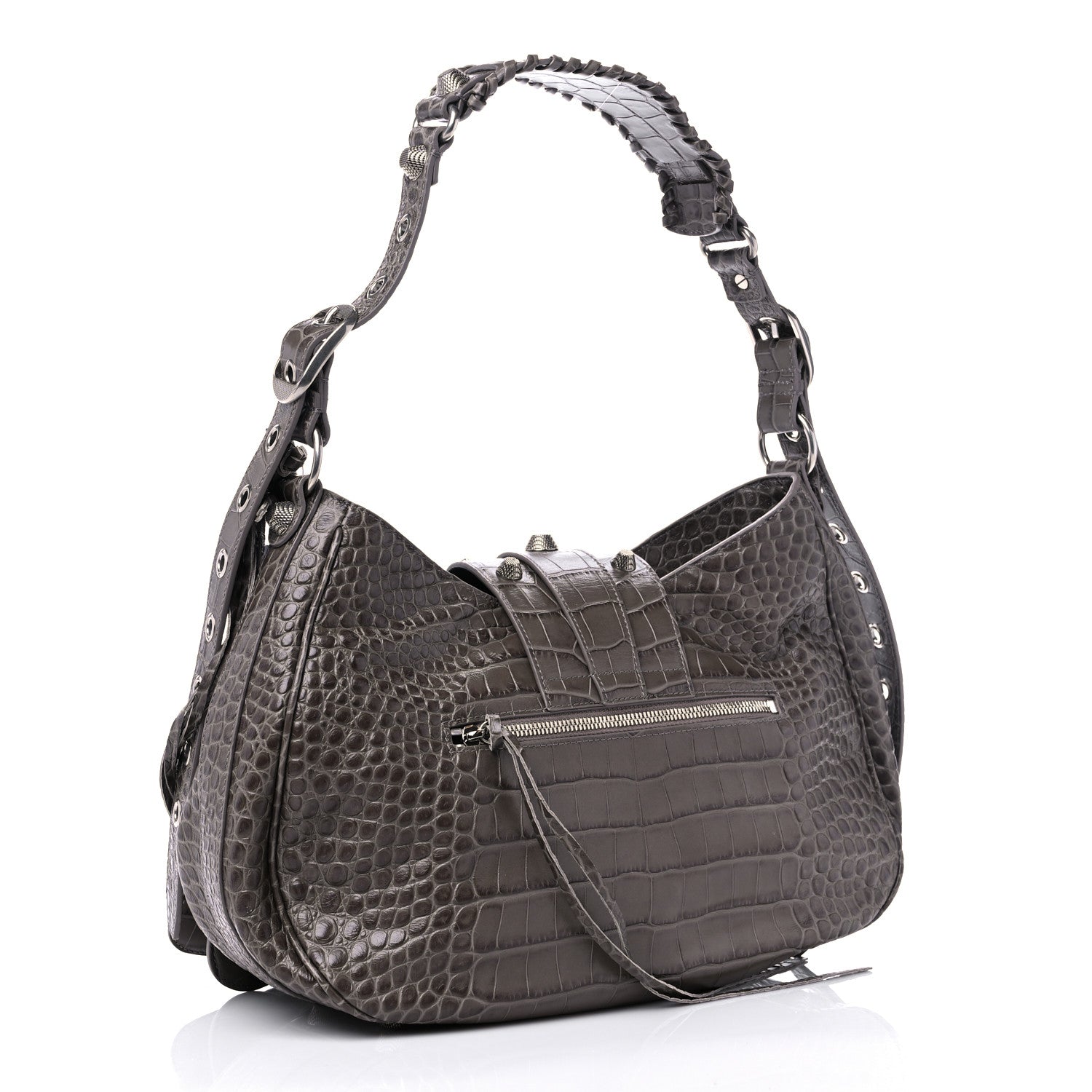Balenciaga Extra Supple Calfskin Crocodile Embossed Medium Le Cagole Shoulder Bag Medium Grey 2 of 8