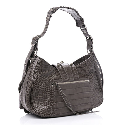 Balenciaga Extra Supple Calfskin Crocodile Embossed Medium Le Cagole Shoulder Bag Medium Grey 2 of 8