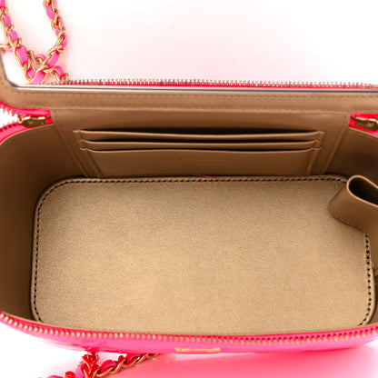 Chanel Patent Quilted Pearl Crush Small Vanity Case With Chain Neon Pink 5 of 12