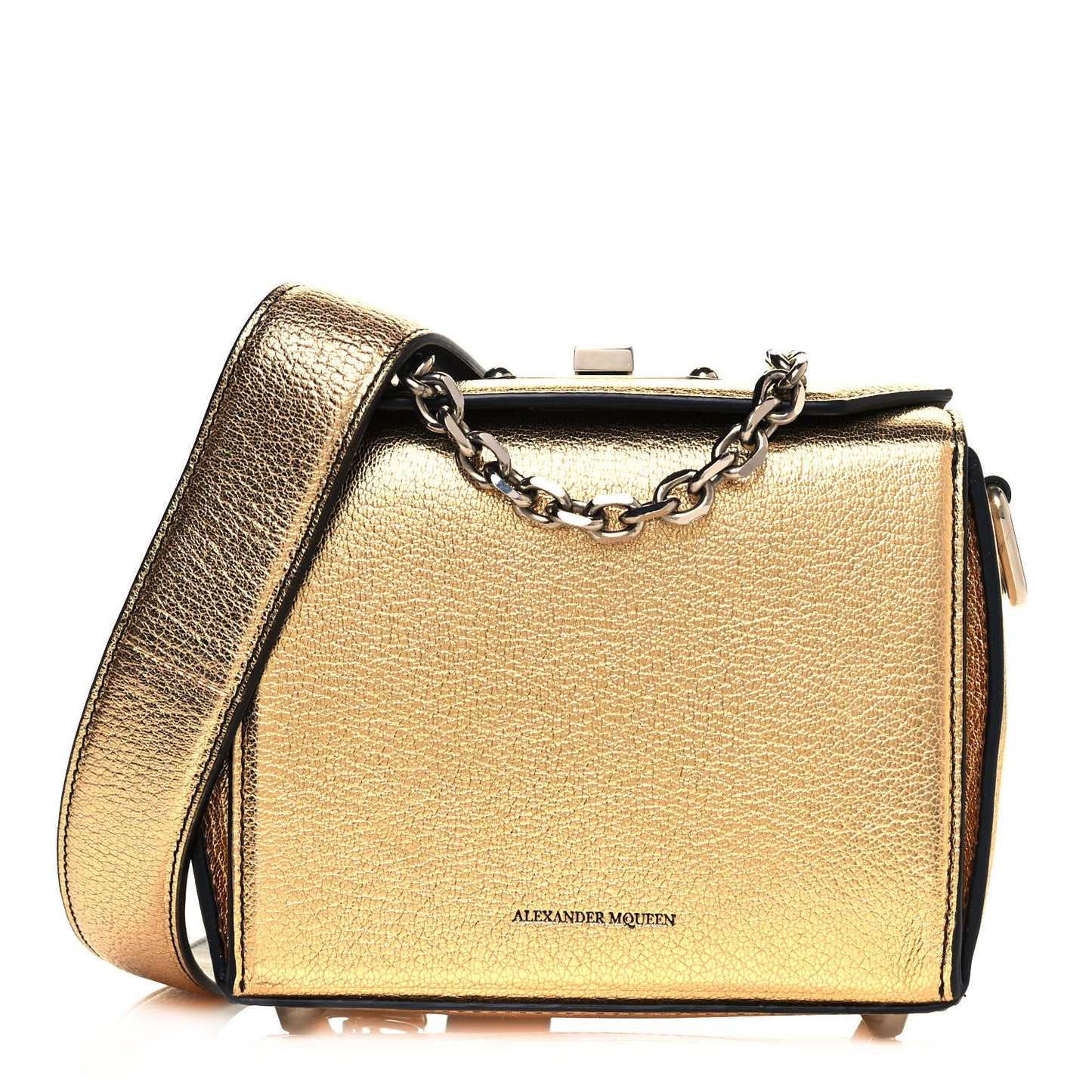 Metallic Fine Grain Goatskin Box Shoulder Bag 19 Gold