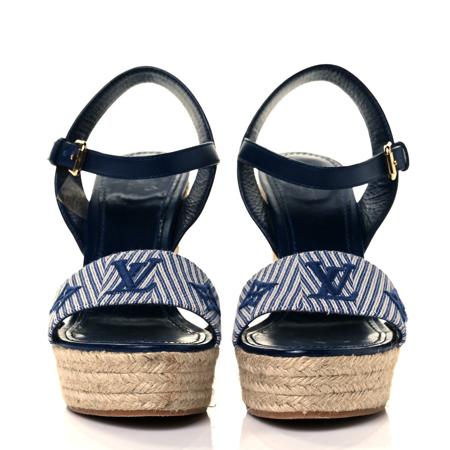 Louis Vuitton Calfskin Canvas Monogram Sail Away Wedge Sandal 36.5 Marine 2 of 7