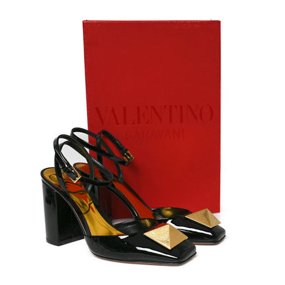 Valentino Garavani Patent One Stud Ankle Strap 90mm Block Heel Pumps 38 Black 10 of 10