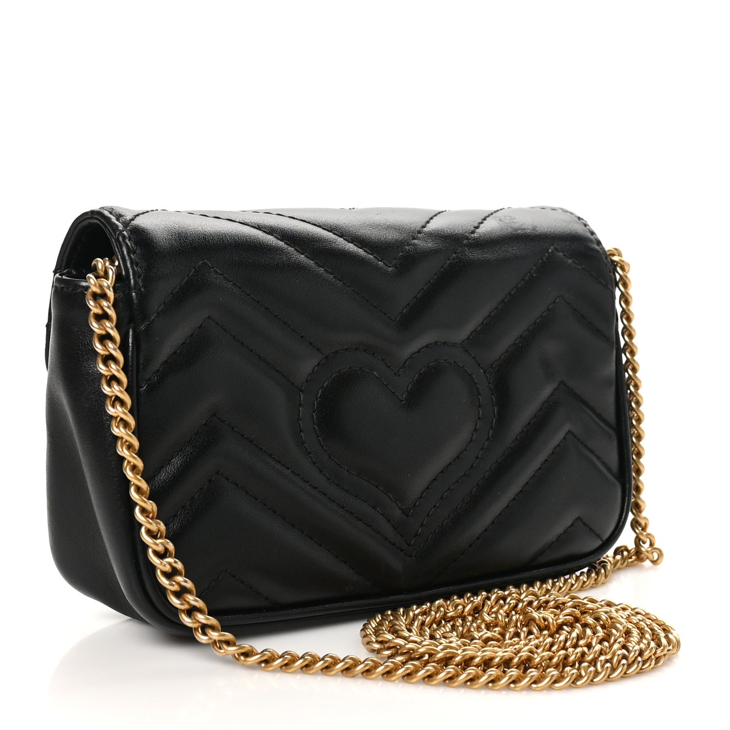 Calfskin Matelasse Super Mini GG Marmont Shoulder Bag Black