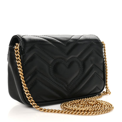 Gucci Calfskin Matelasse Super Mini GG Marmont Shoulder Bag Black 3 of 10