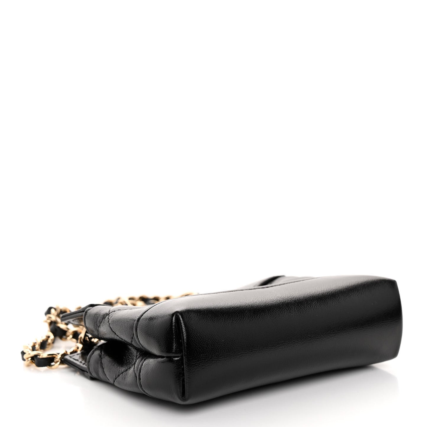 Shiny Lambskin Quilted Micro 31 Clutch With Chain Black