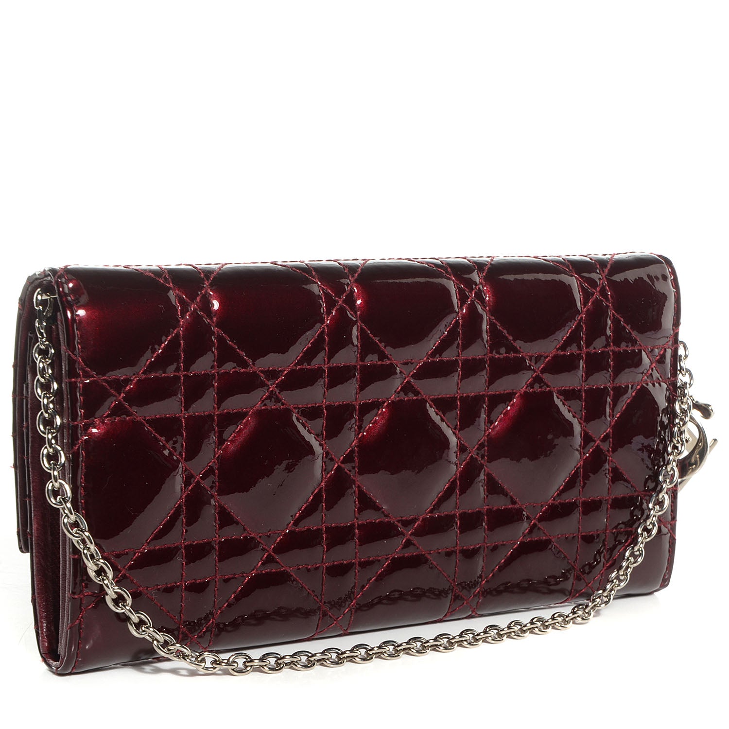 Christian Dior Patent Cannage Rendez-vous Chain Wallet Bordeaux 3 of 6