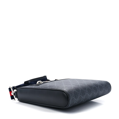 Gucci GG Supreme Monogram Web Small Flat Messenger Bag Black Grey 4 of 13