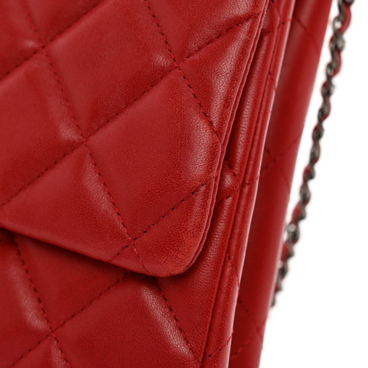 Lambskin Quilted Clutch with Chain Flap Red