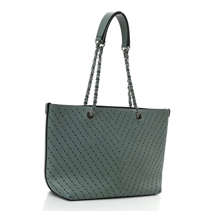 Chanel Perforated Grained Calfskin Small Shopping Tote Green 3 of 10