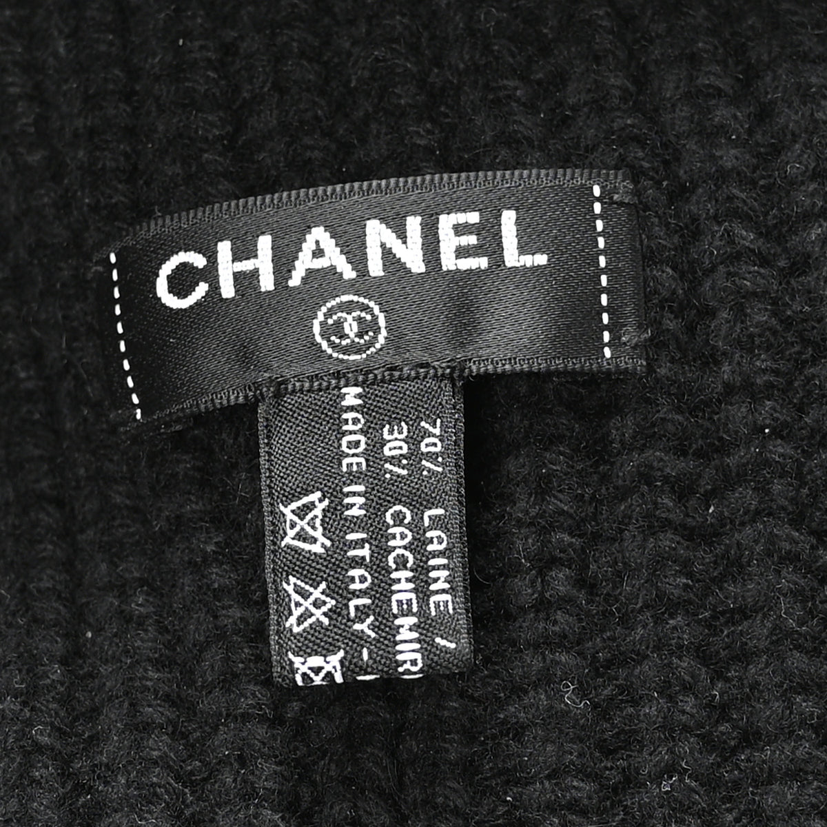 Chanel Wool Cashmere CC Beanie Hat Light Black White 6 of 6