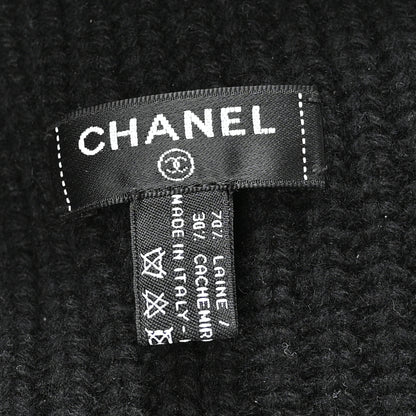 Chanel Wool Cashmere CC Beanie Hat Light Black White 6 of 6