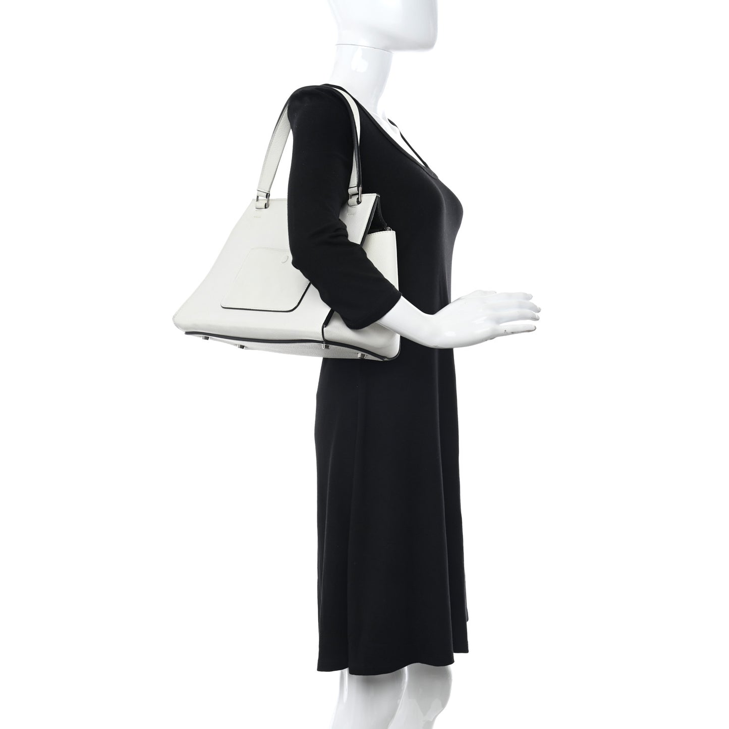 Grained Calfskin Medium Edge Shoulder Bag White