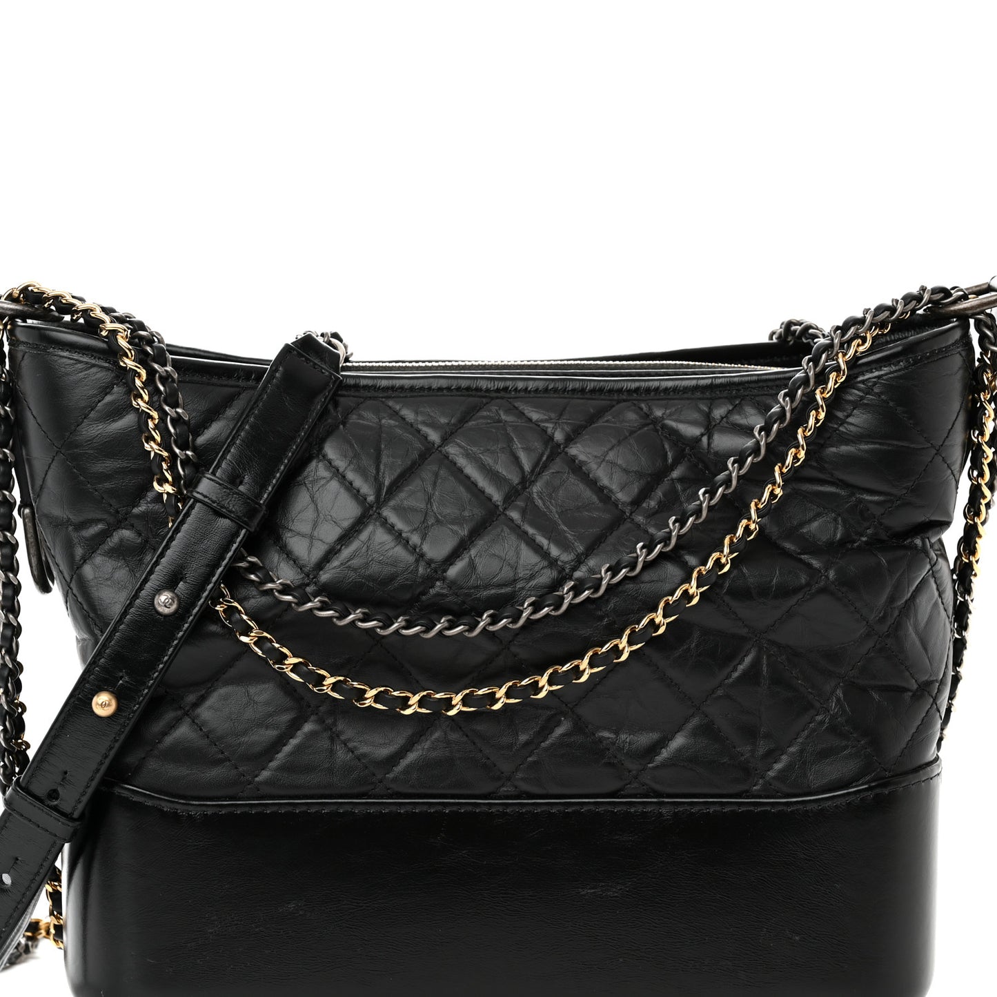 Aged Calfskin Quilted Medium Gabrielle Hobo Black