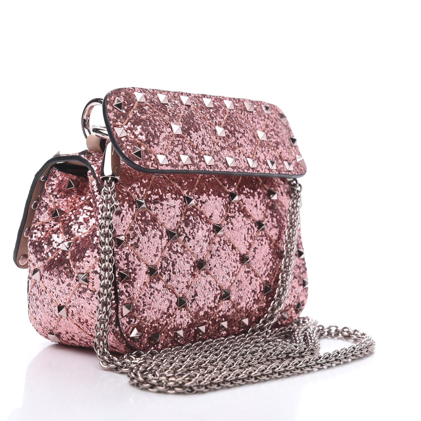Glitter Micro Rockstud Spike Shoulder Bag Antique Pink