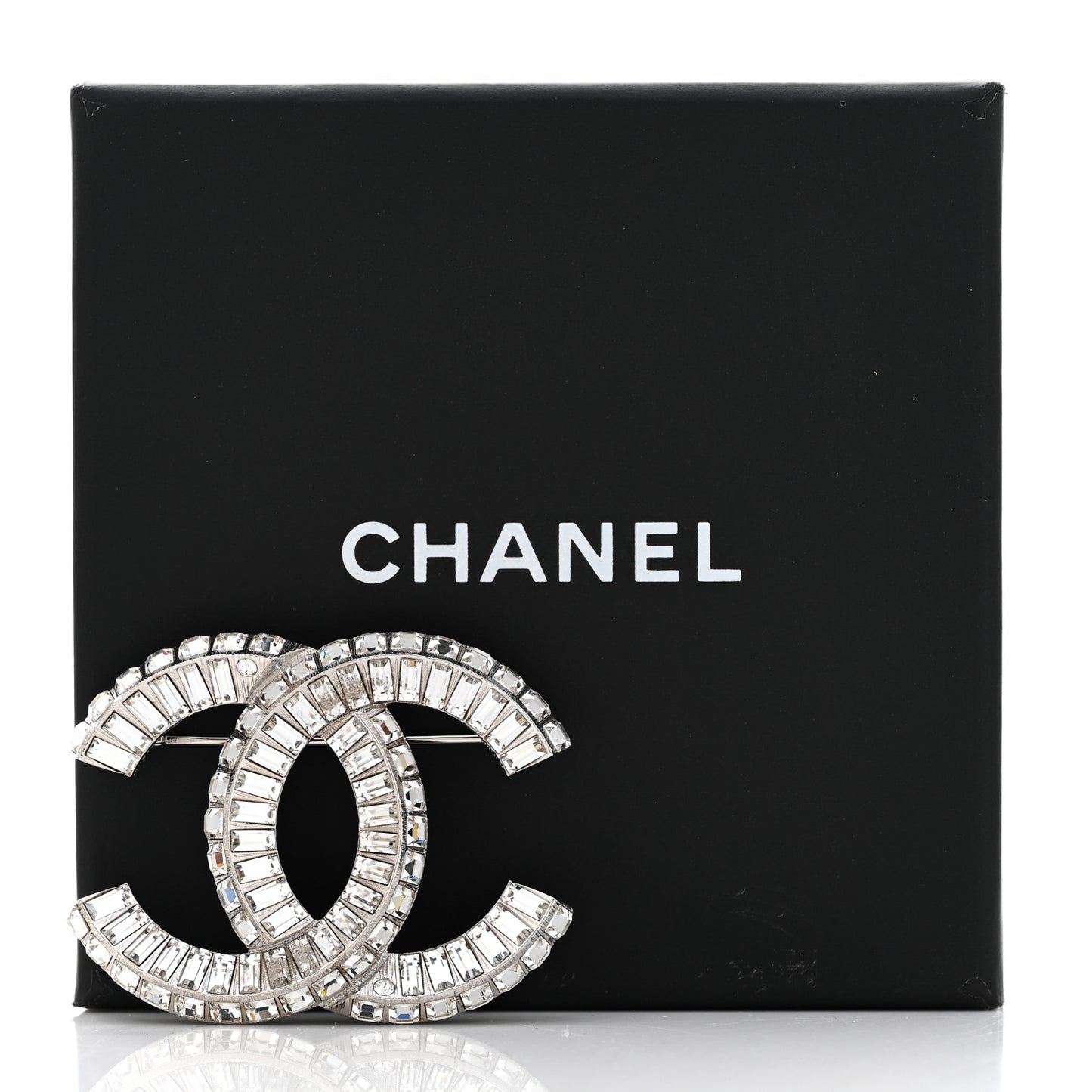 Baguette Crystal CC Brooch Silver