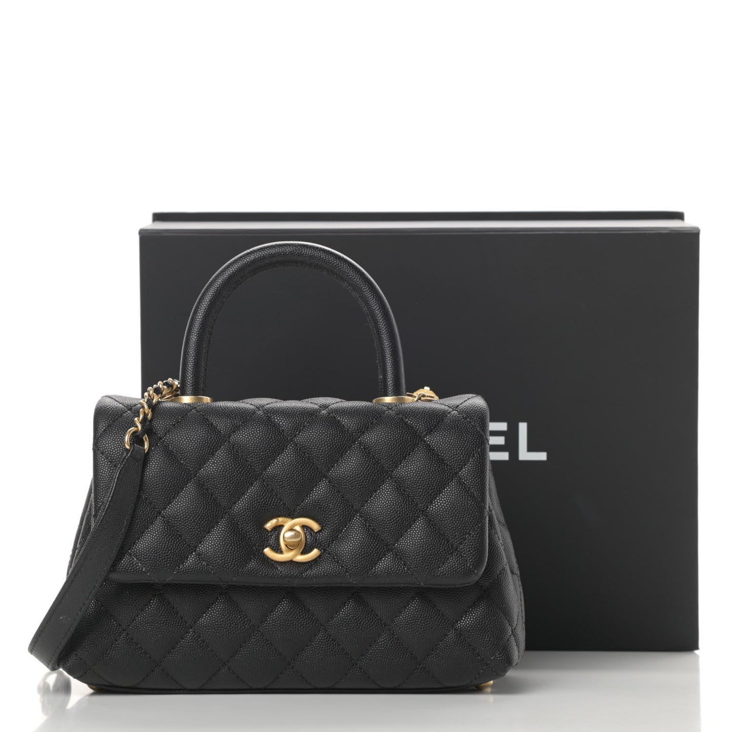 Caviar Quilted Mini Coco Handle Flap Black