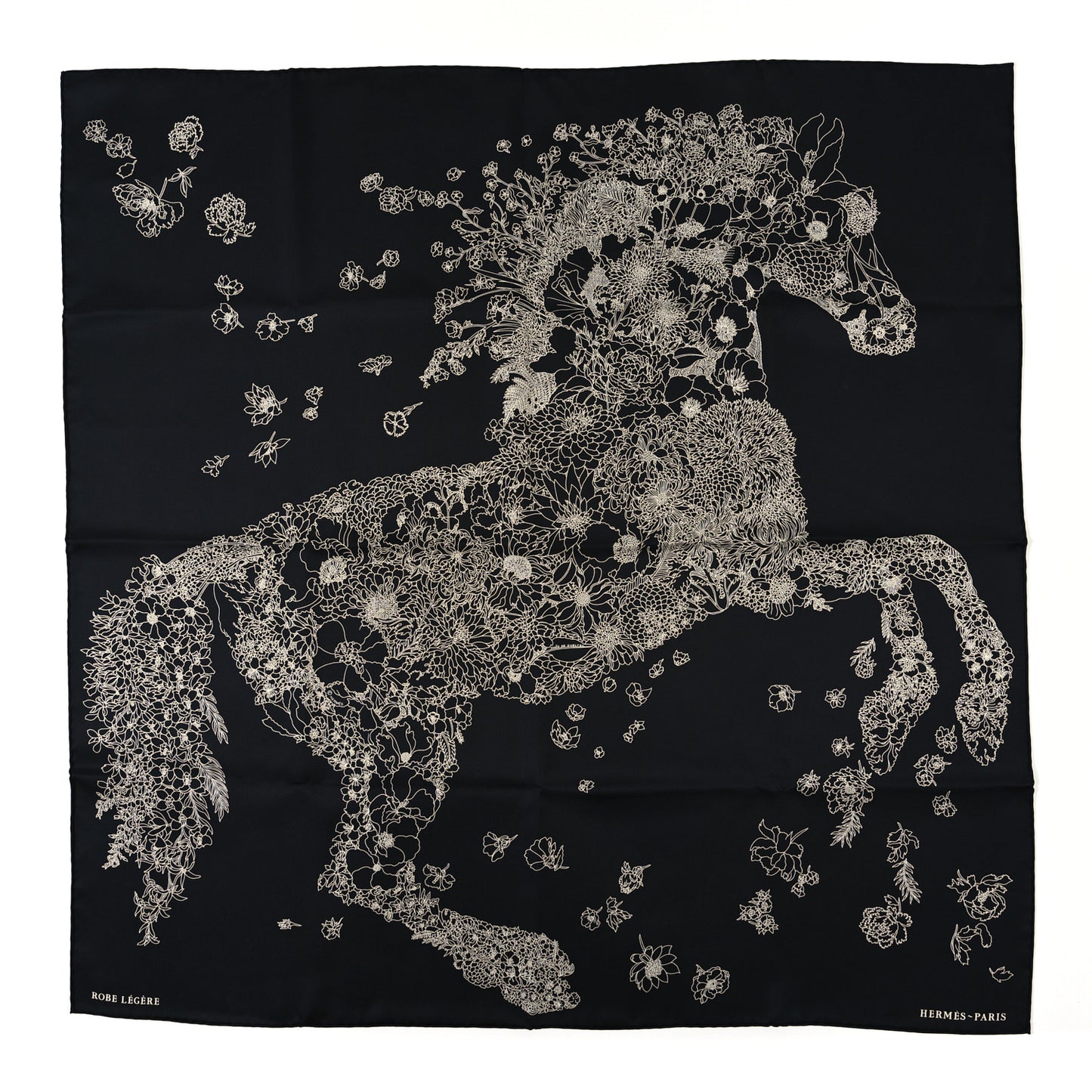 Silk Robe Legere Scarf 90 Black White