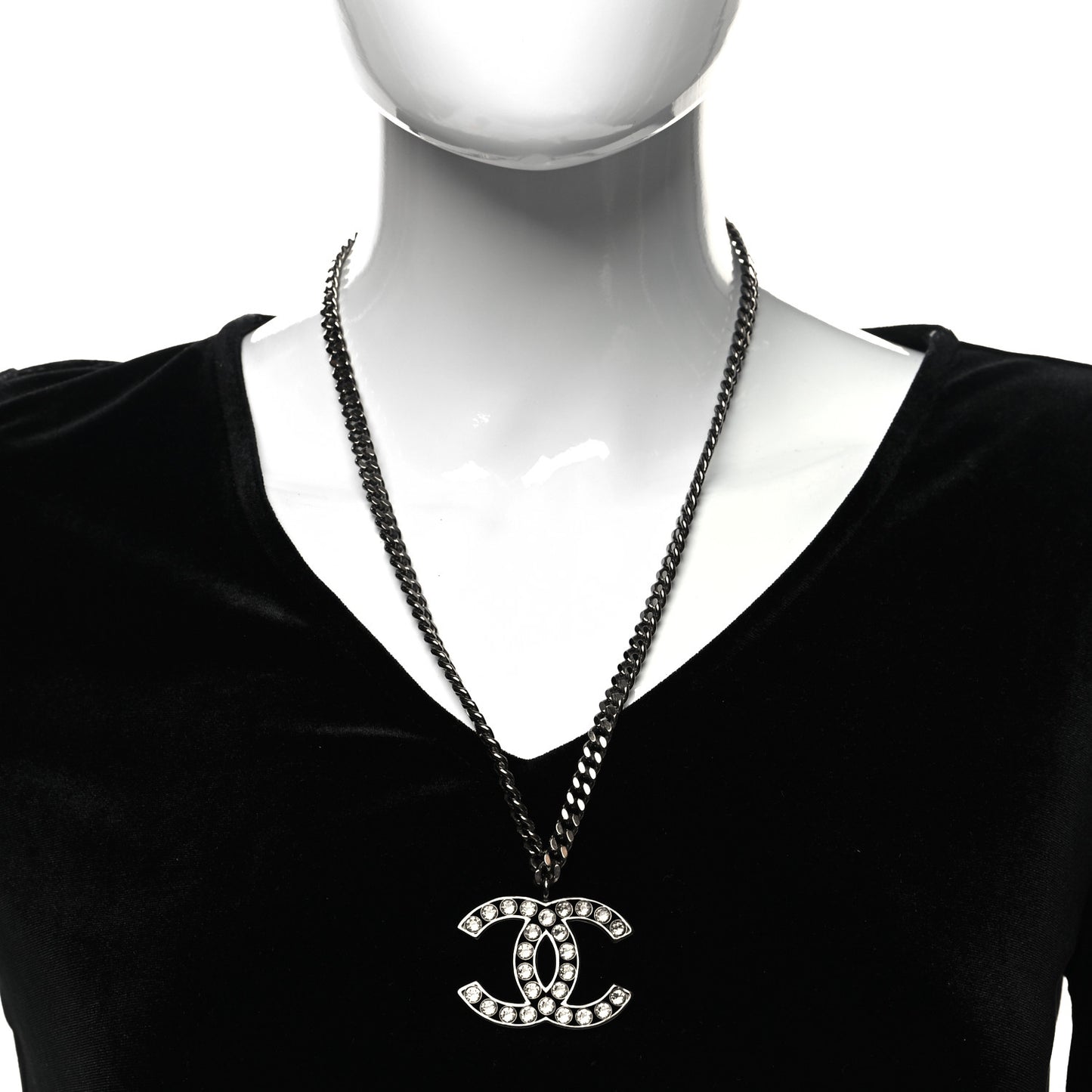 Crystal Large CC Necklace Silver