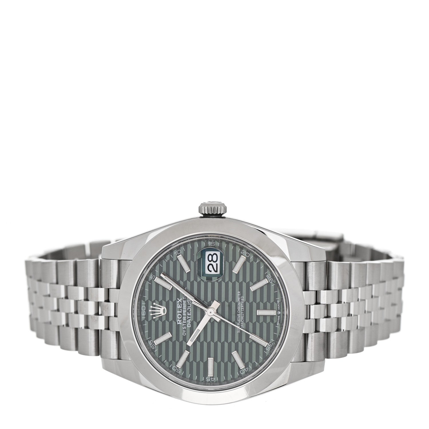Rolex Stainless Steel 41mm Oyster Perpetual Datejust Watch Mint Green Fluted 126300 2 of 5