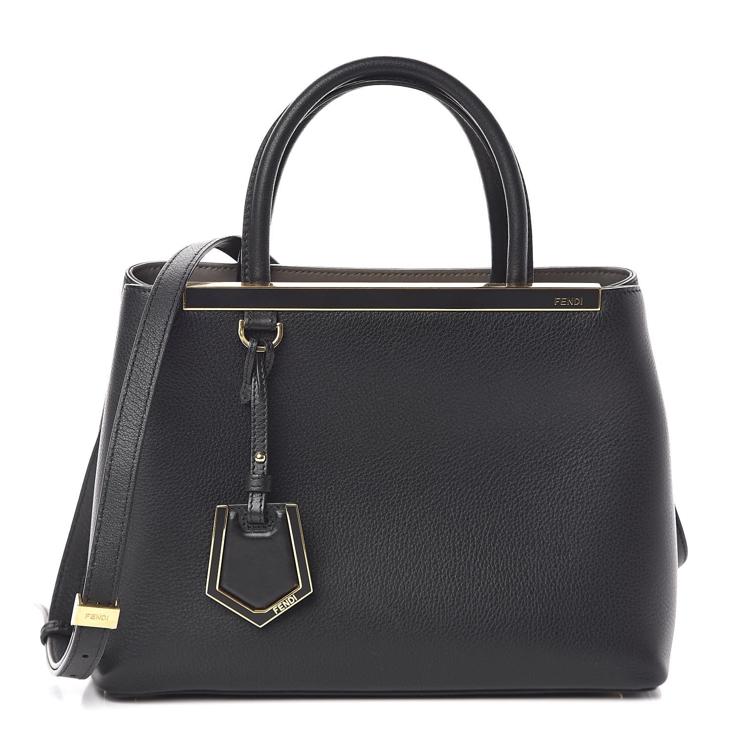 Fendi Vitello Dolce Century Petite 2Jours Tote Black Carbone 1 of 9