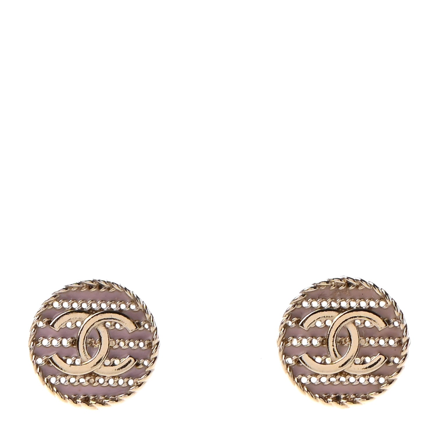 Chanel Chain CC Round Earrings Gold Pink 1 of 4