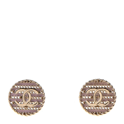 Chanel Chain CC Round Earrings Gold Pink 1 of 4