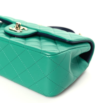Chanel Lambskin Quilted Bi-Color Mini Top Handle Rectangular Flap Green Dark Blue 9 of 10