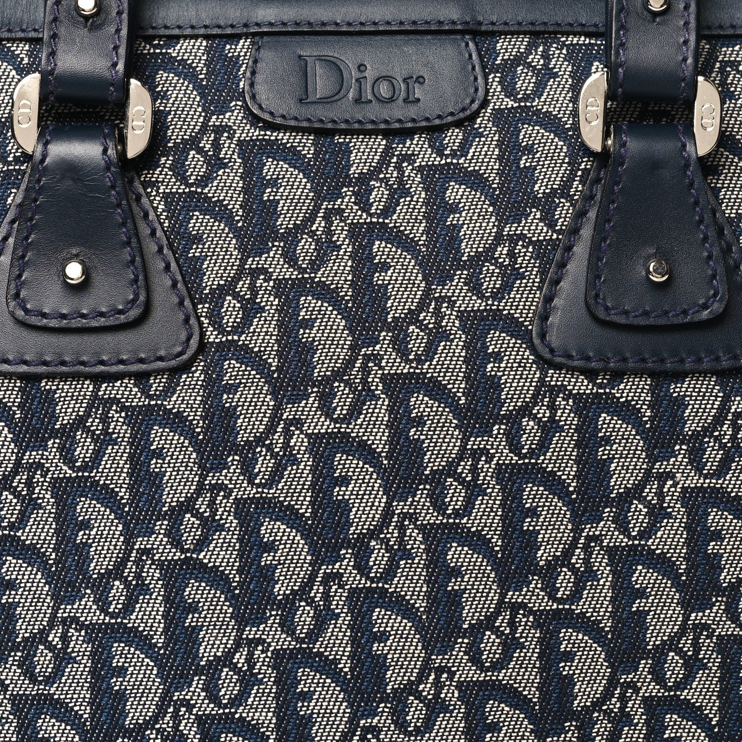 Christian Dior Denim Calfskin Monogram Tote Navy Blue 8 of 11