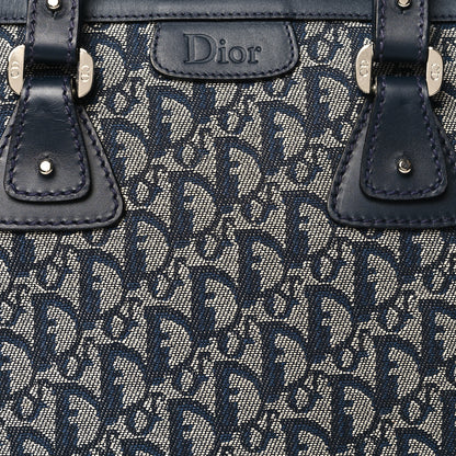 Christian Dior Denim Calfskin Monogram Tote Navy Blue 8 of 11
