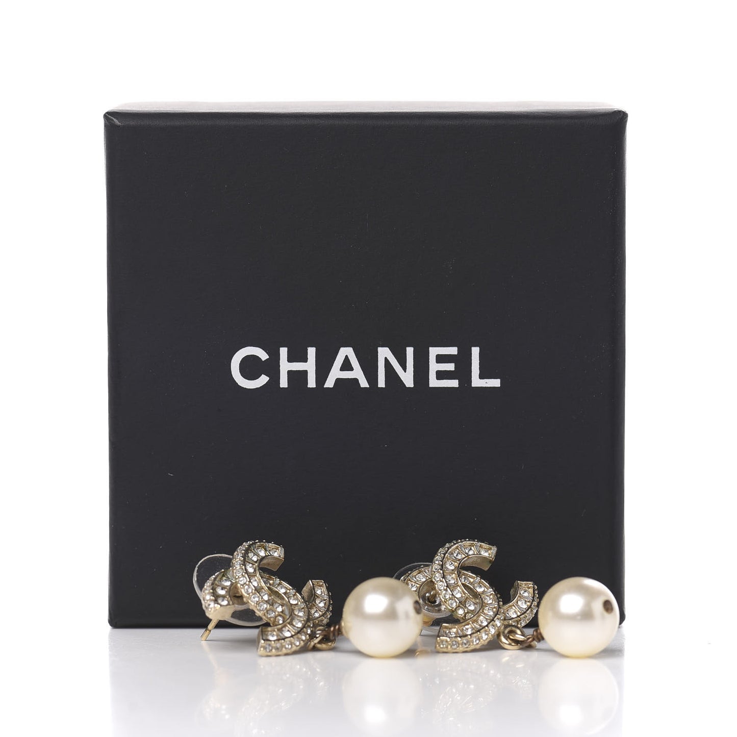 Crystal Pearl CC Drop Earrings Gold