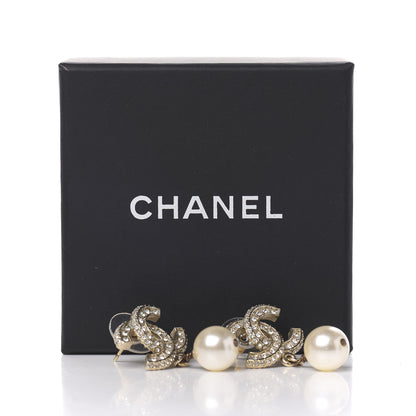 Chanel Crystal Pearl CC Drop Earrings Gold 5 of 5