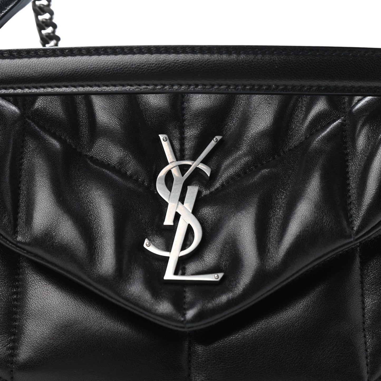 Lambskin Quilted Small Loulou Puffer Monogram Chain Satchel Black