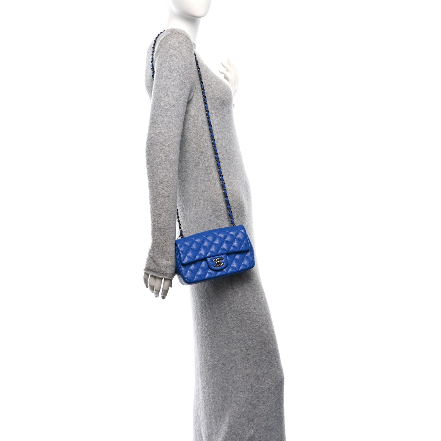 Caviar Quilted Mini Rectangular Flap Blue
