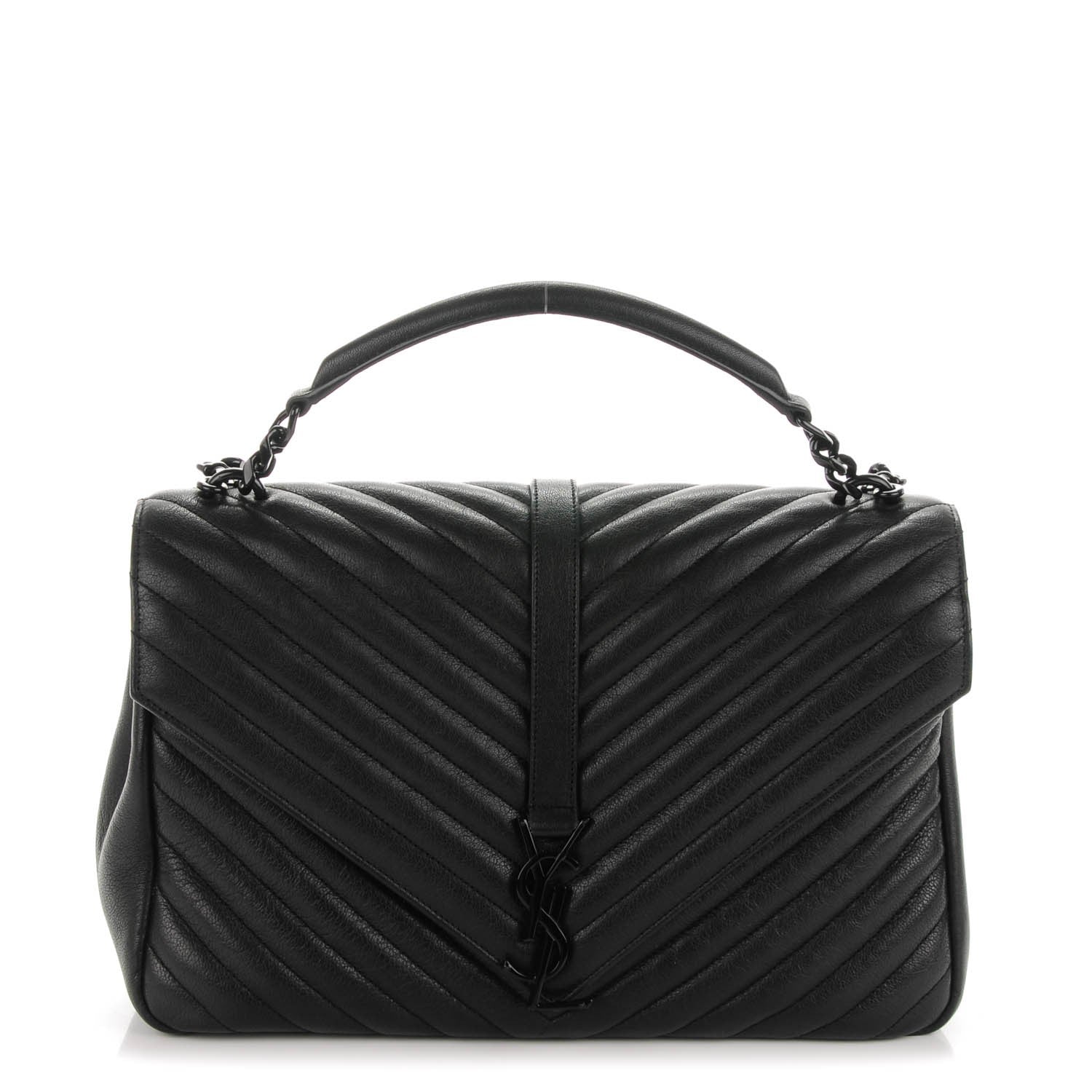 Saint Laurent Sheepskin Matelasse Chevron Monogram Monochrome Large College Satchel Black 1 of 6