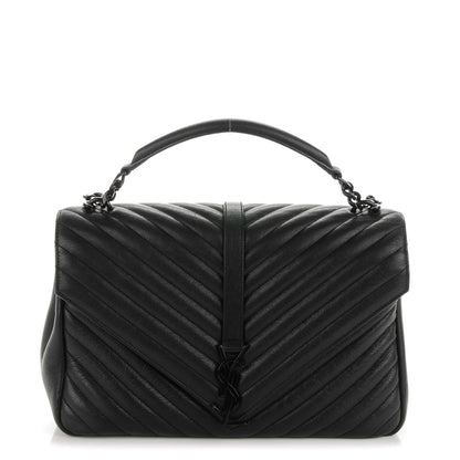 Saint Laurent Sheepskin Matelasse Chevron Monogram Monochrome Large College Satchel Black 1 of 6