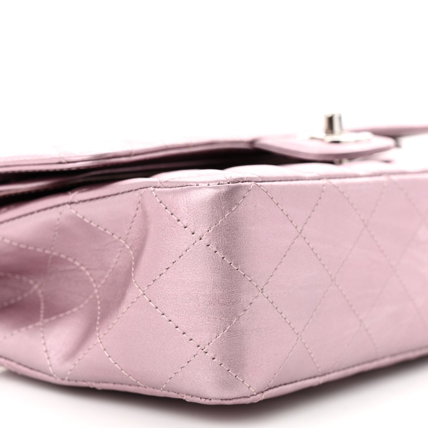 Metallic Calfskin Quilted Medium Double Flap Purple