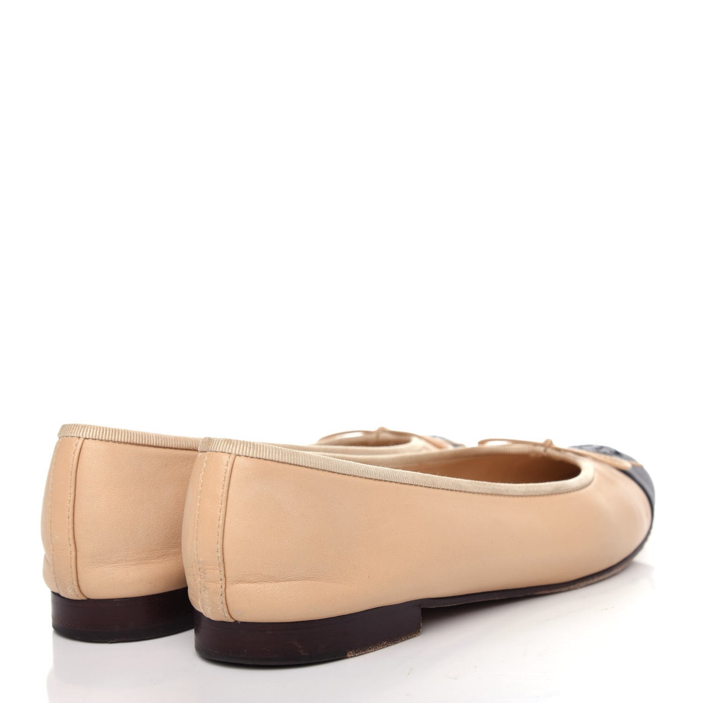 Lambskin Cap Toe CC Ballerina Flats 38.5 Beige Black