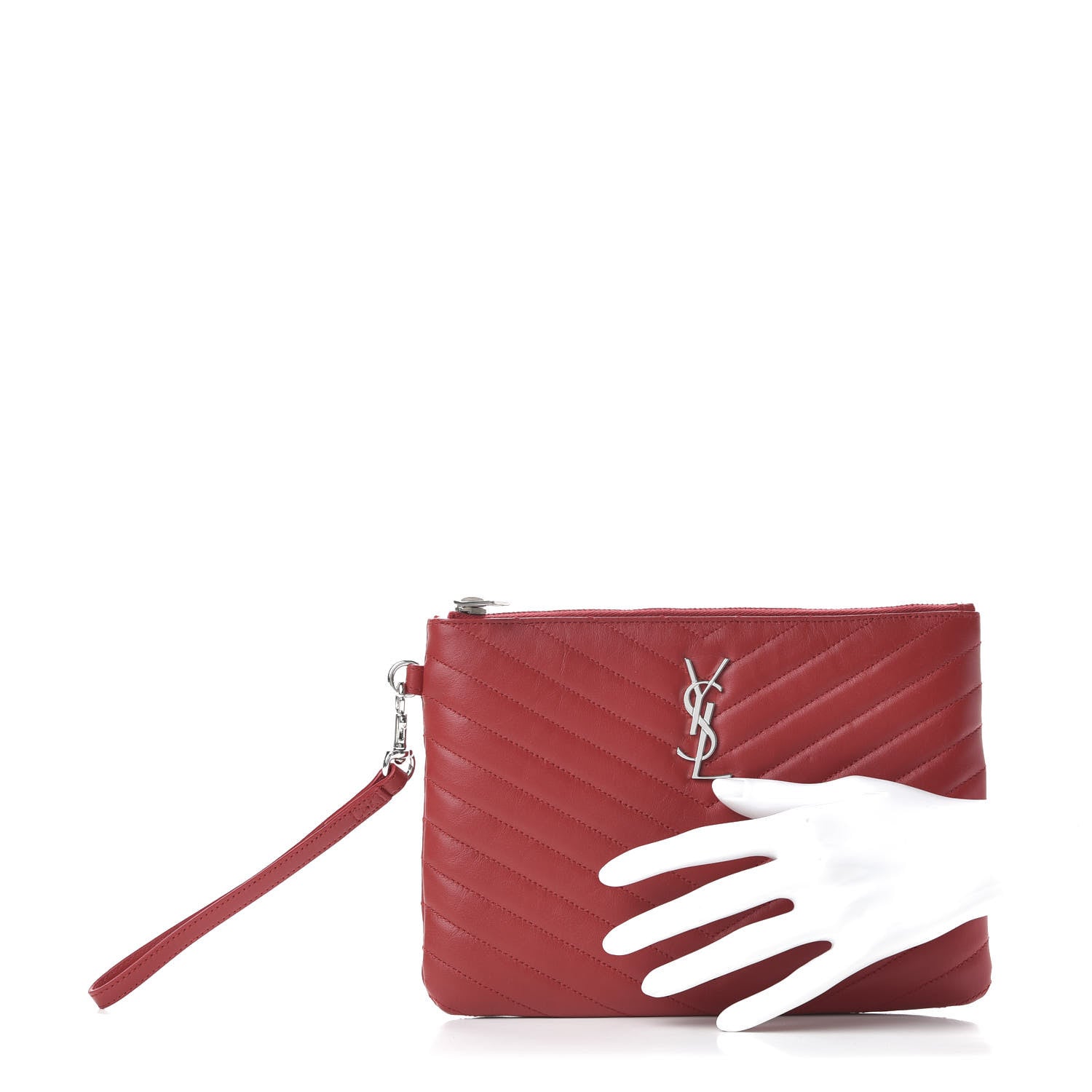 Saint Laurent Calfskin Matelasse Chevron Monogram A5 Wristlet Red 2 of 7