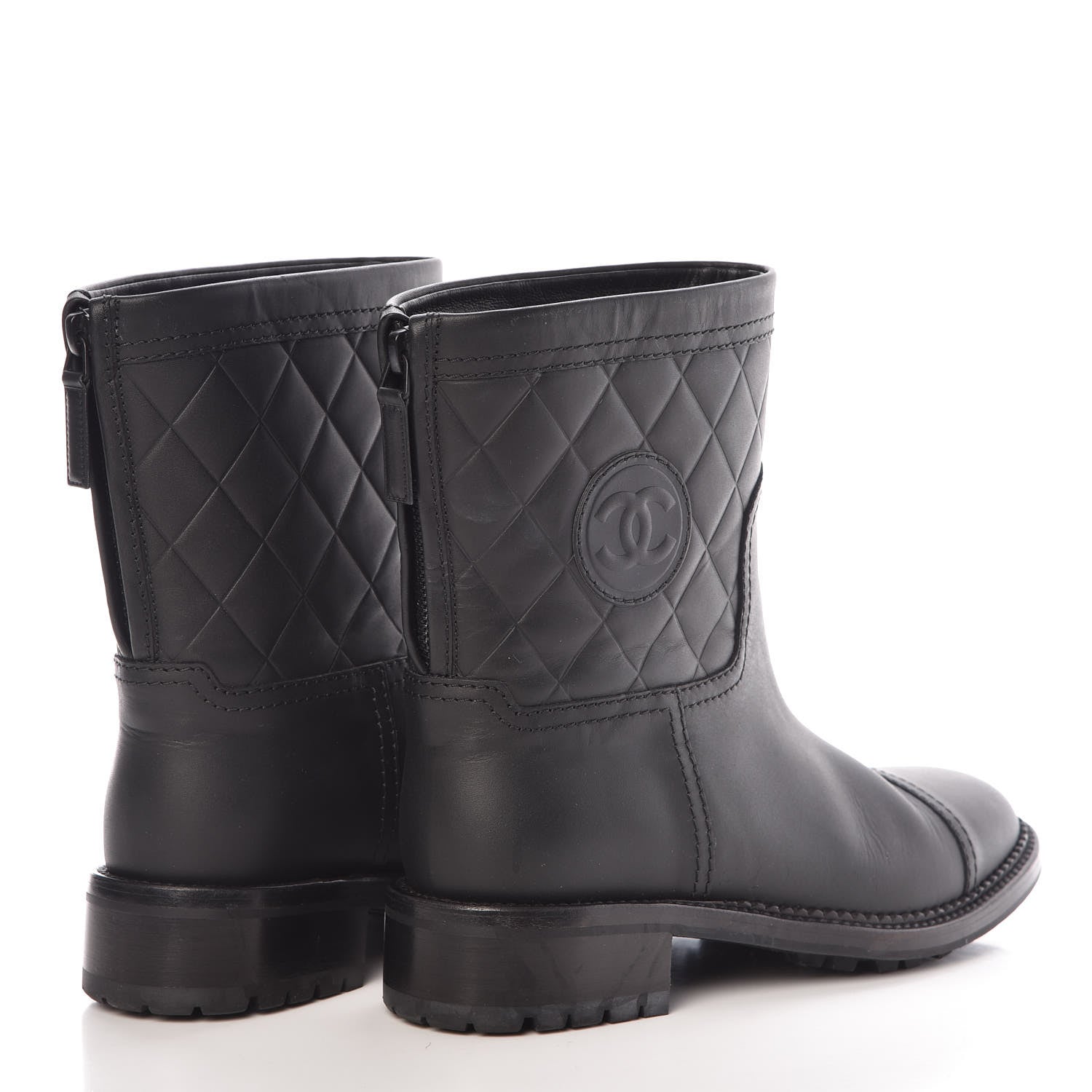 Chanel Oily Calfskin Quilted Short Boots 38.5 Black 4 of 9