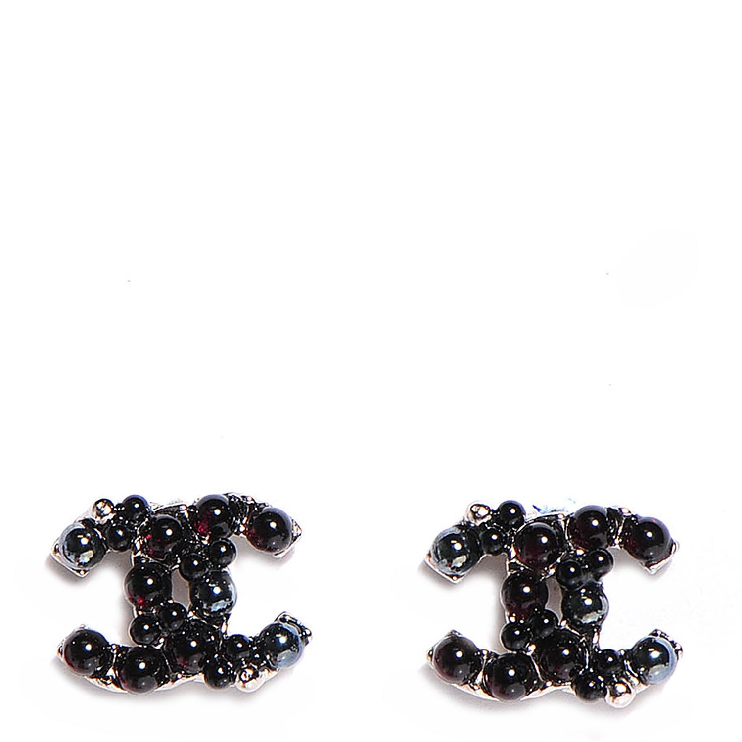 Chanel Resin Bead CC Earrings Silver Black 1 of 5
