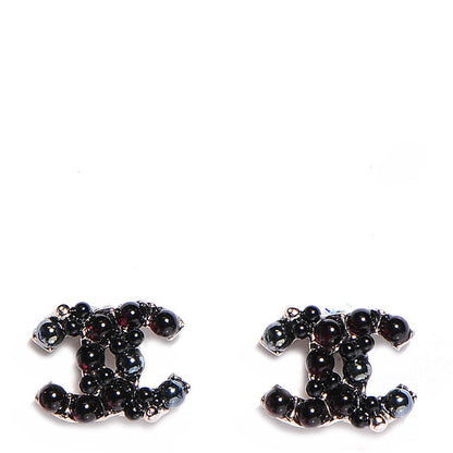 Chanel Resin Bead CC Earrings Silver Black 1 of 5