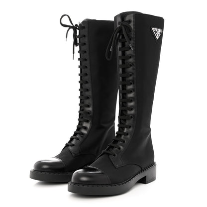 Prada Re-Nylon Spazzolato Rois Metal Triangle Logo Tall 50mm Combat Boots 37.5 Black 3 of 8