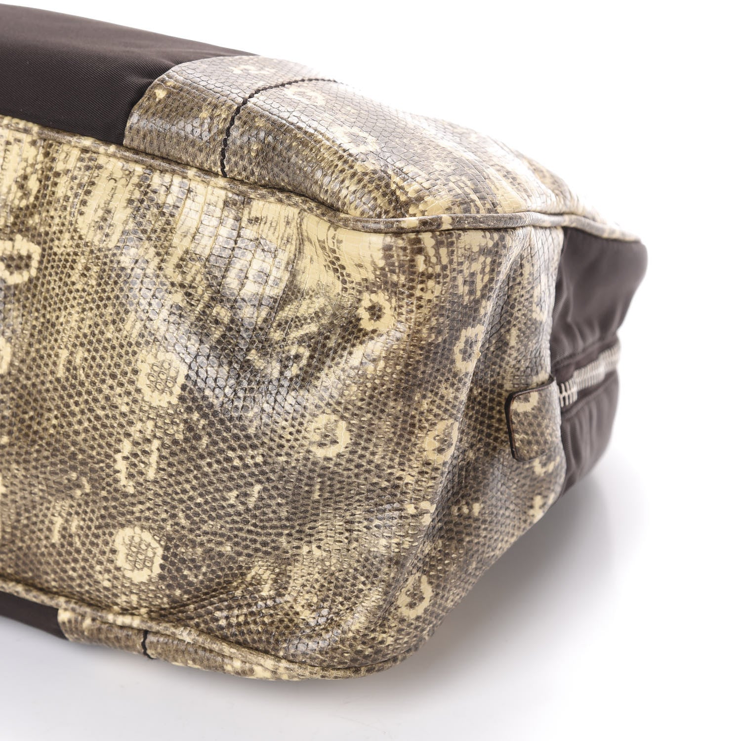 Prada Tessuto Nylon Calfskin Lizard Embossed Tote Ebano 9 of 9