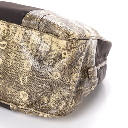 Prada Tessuto Nylon Calfskin Lizard Embossed Tote Ebano 9 of 9
