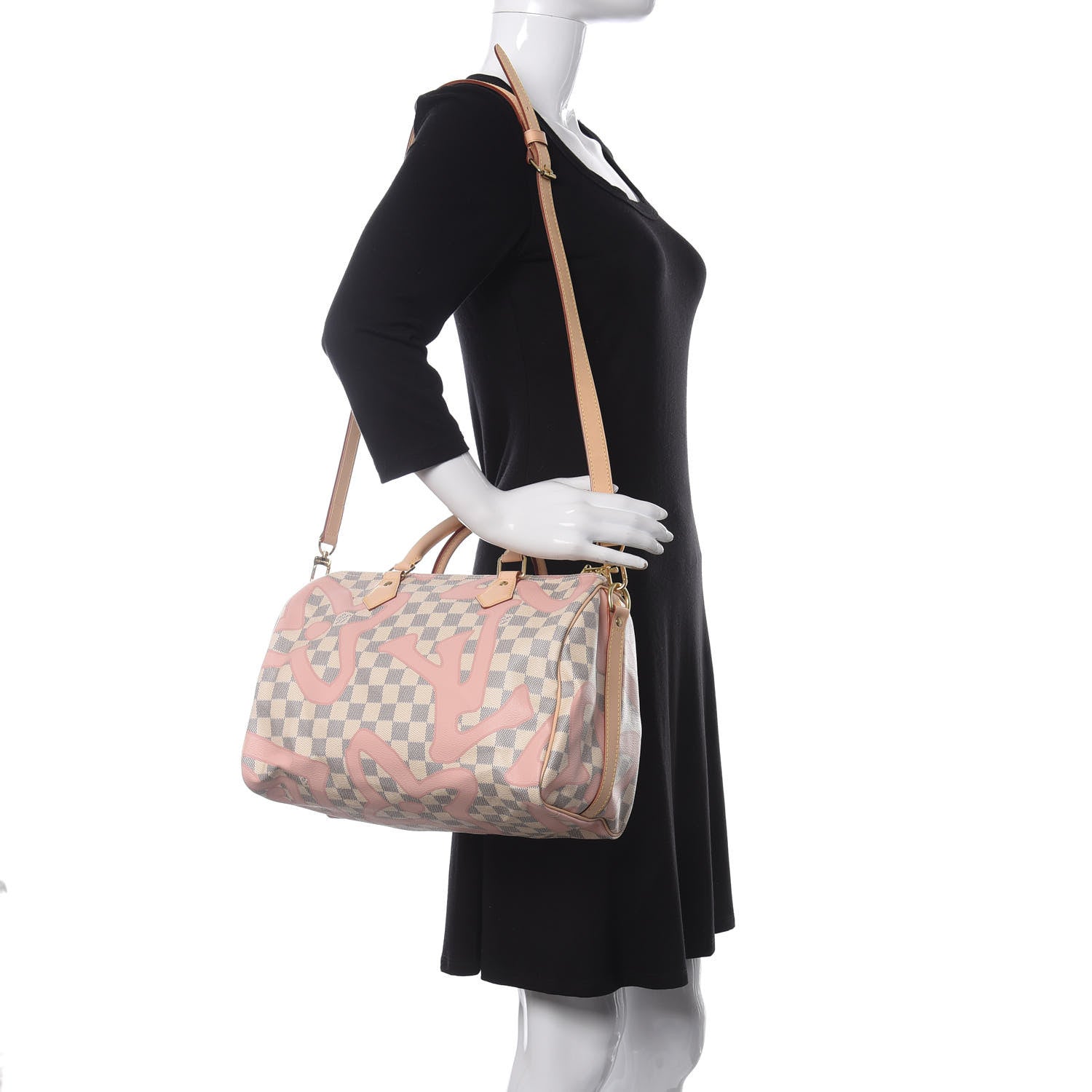 Louis Vuitton Damier Azur Tahitienne Speedy Bandouliere 30 Rose Ballerine 3 of 12