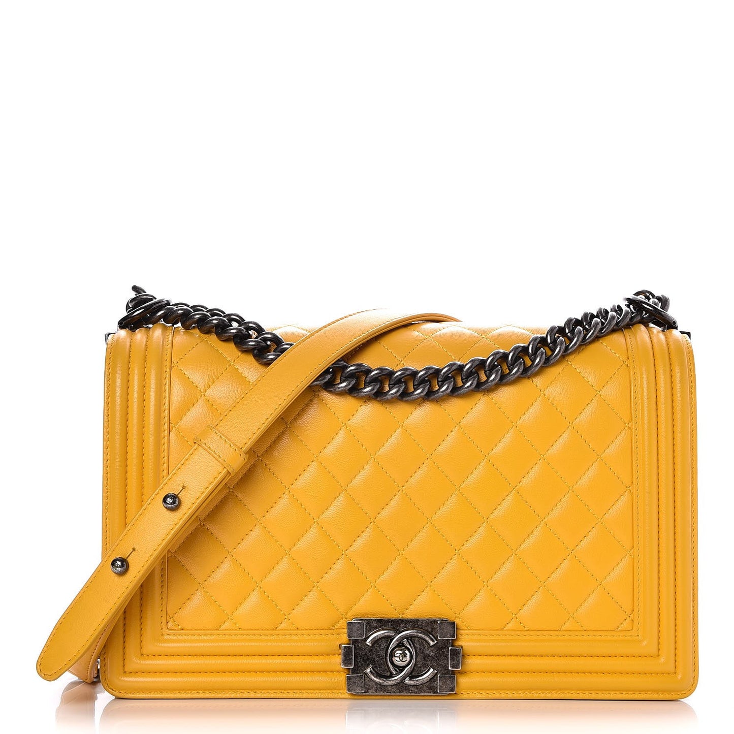 Lambskin Quilted New Medium Boy Flap Yellow