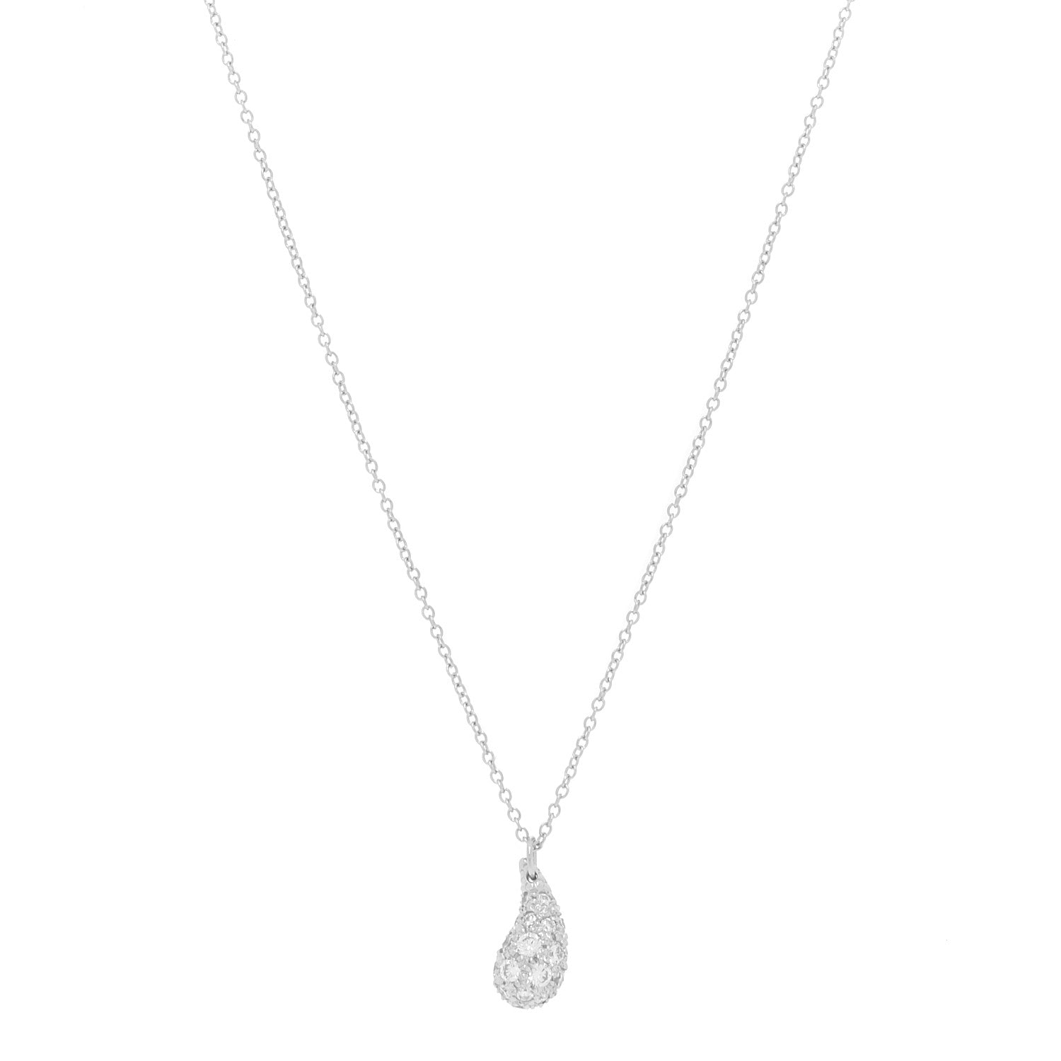 Tiffany Platinum Diamond 6mm Elsa Peretti Teardrop Pendant Necklace 1 of 6