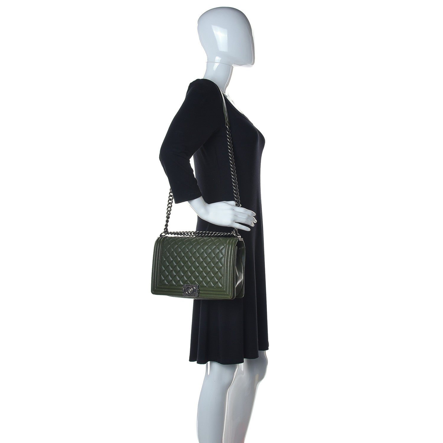 Chanel Lambskin Quilted New Medium Boy Flap Dark Green 2 of 16